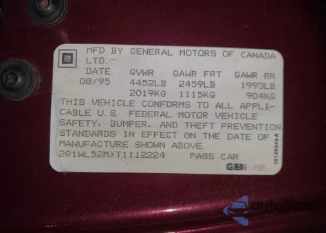 1996 Chevrolet Lumina z USA, uszkodzony, nr VIN 2G1WL52MXT1112224